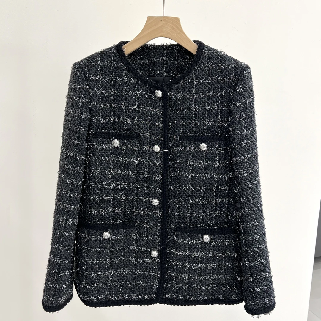 晶哥鱼鱼气质名媛风圆领百搭粗花呢显瘦百搭小香风外套 XF599597