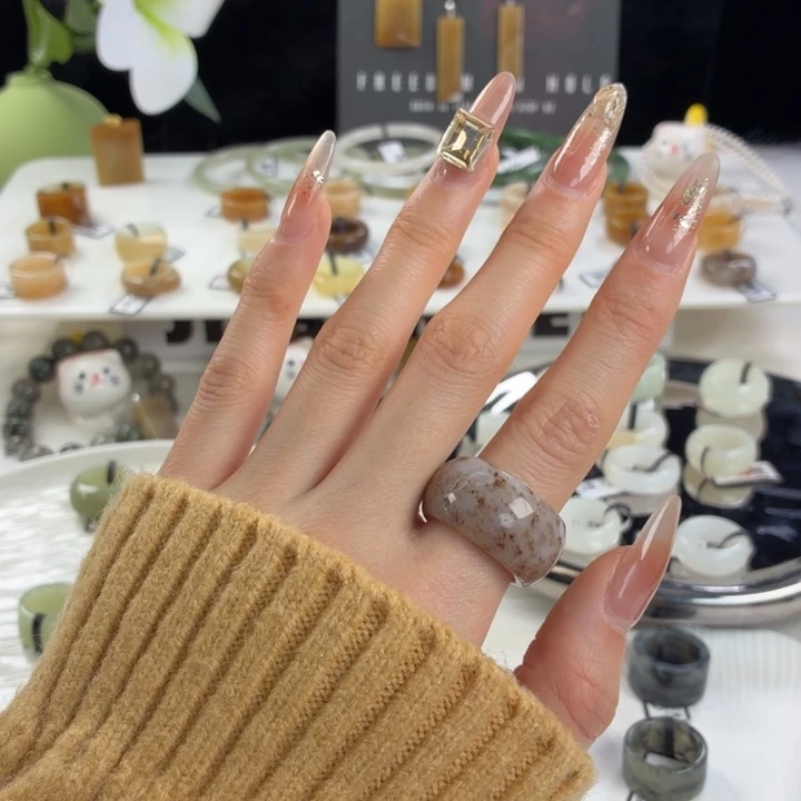 和田玉（糖玉）未镶嵌戒指j21金桂花墩墩18.0