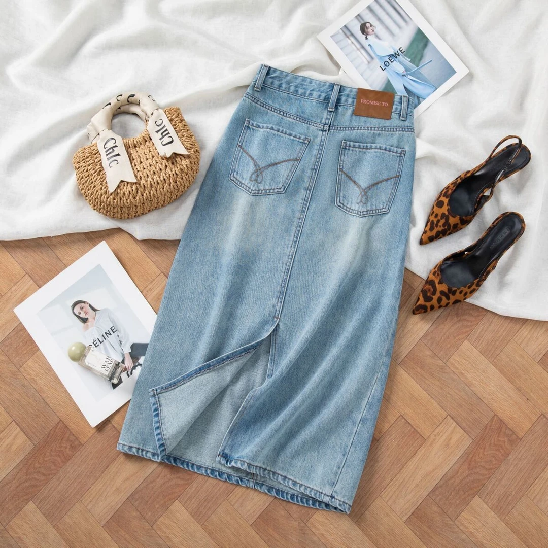 高级感牛仔半身裙女2025年春夏时尚高腰显瘦百搭欧货中长款裙子