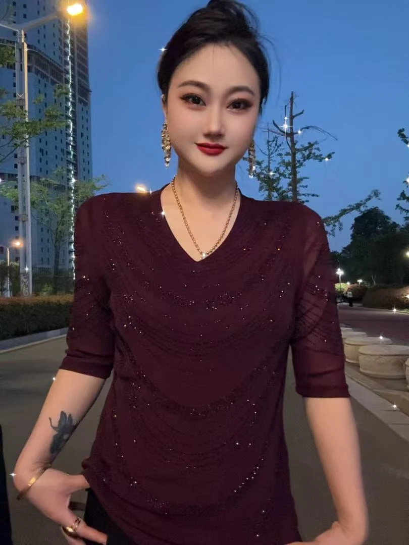 【网红爆款24#】欧货T恤烫钻显瘦百搭上衣休闲打底衫