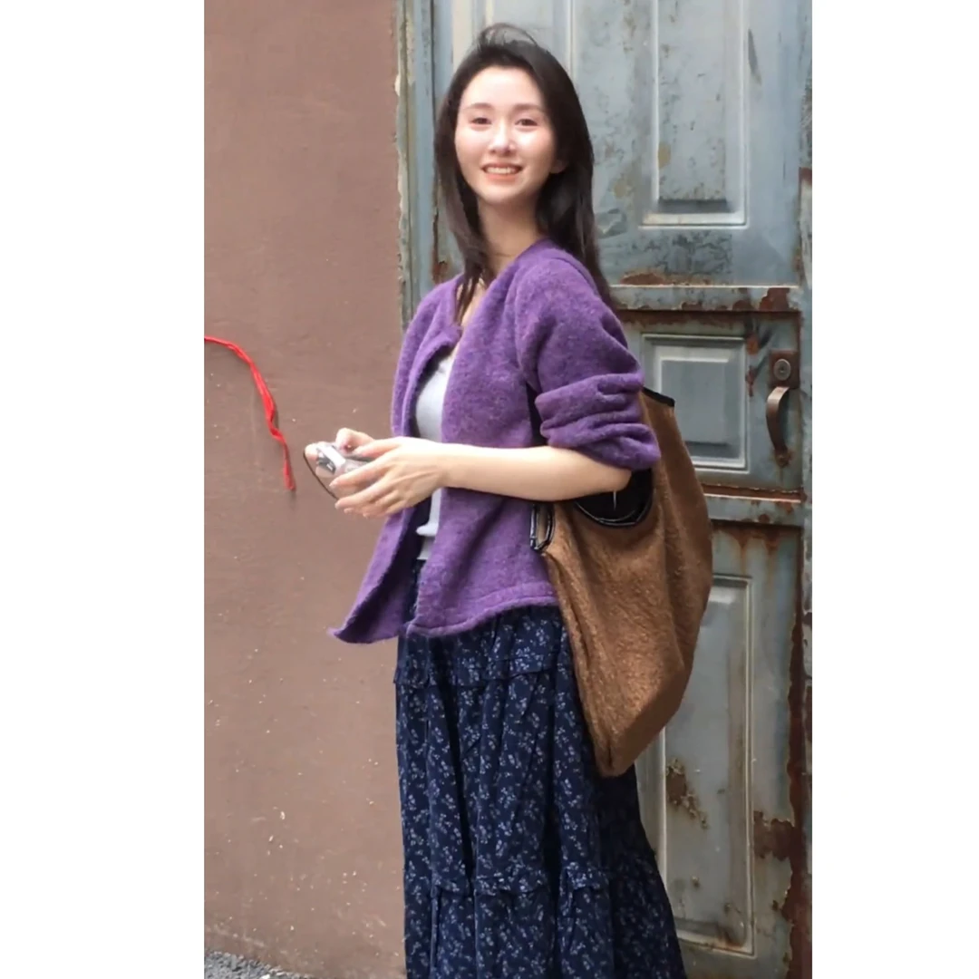 2025早秋一整套时尚甜美减龄宽松慵懒风百搭吊带开衫半身裙三件套