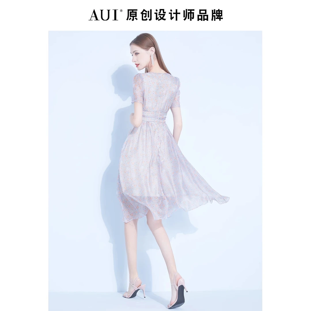 【AUI专属】AUI雪纺连衣裙女时尚气质轻奢收腰a字裙-21D018203