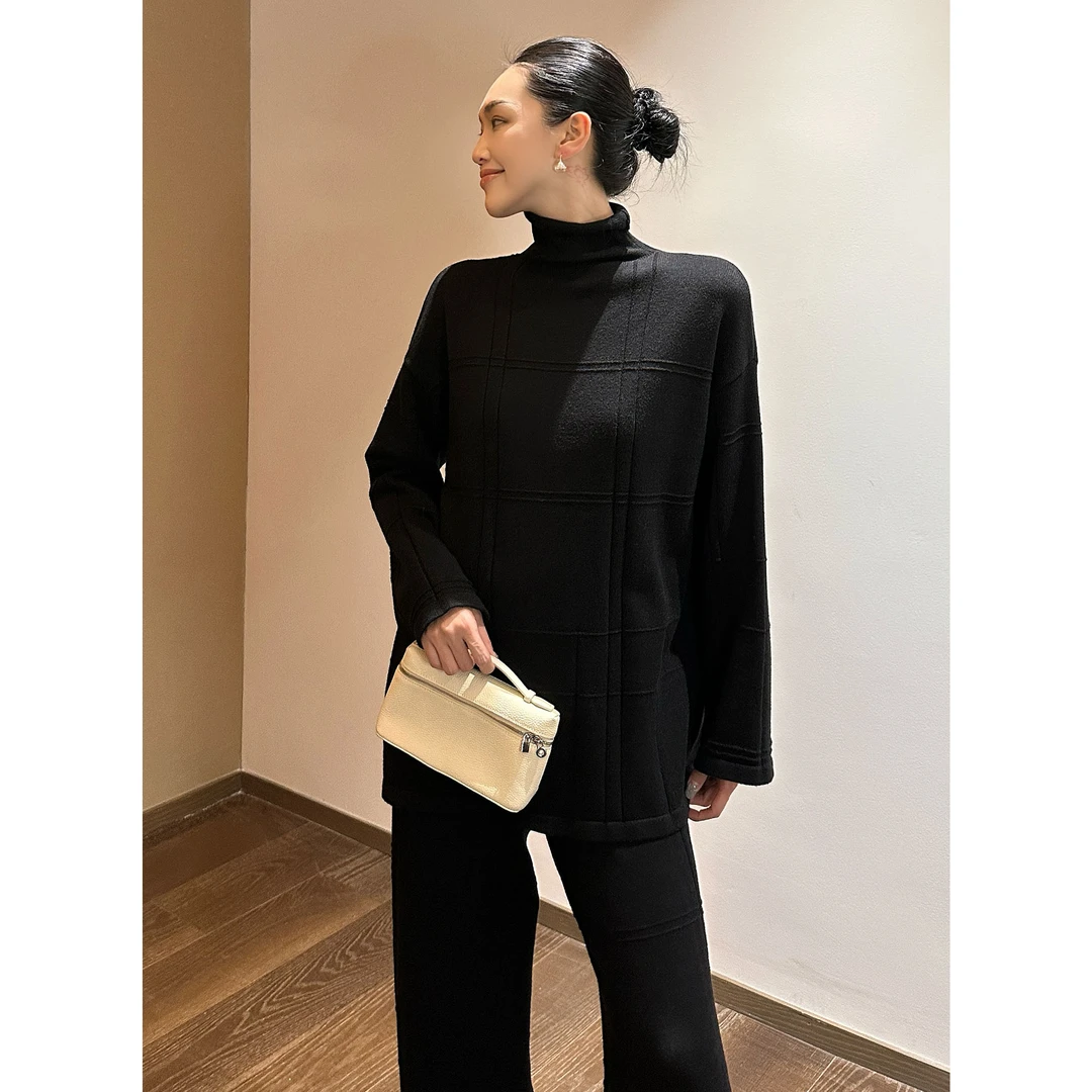 AME 格物暖冬套装 可持续时髦暖糯定染静谧黑高领套装ZD12TMYL922