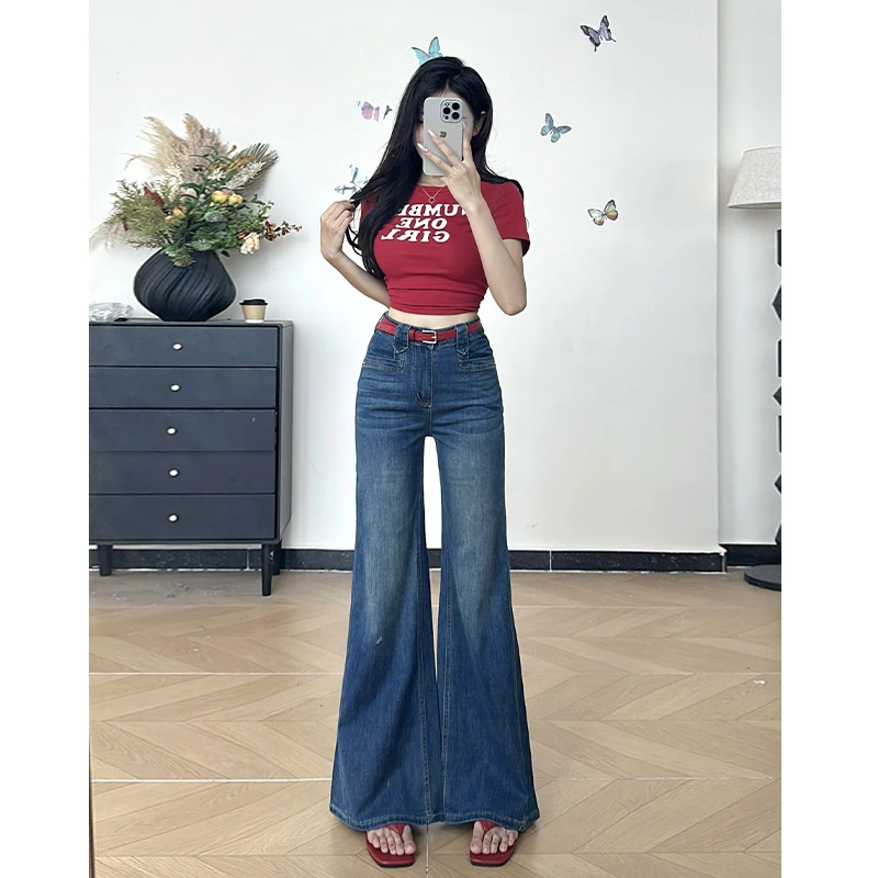 乔栈美式复古宽松喇叭牛仔裤女2025年秋冬爆款高腰显瘦小个子微喇