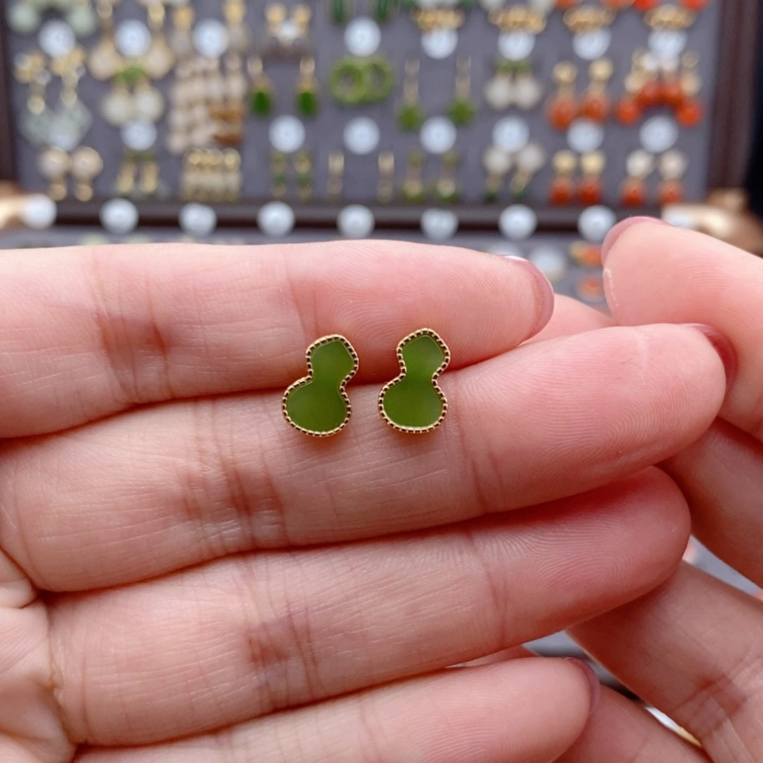 银S925镶嵌和田玉耳饰