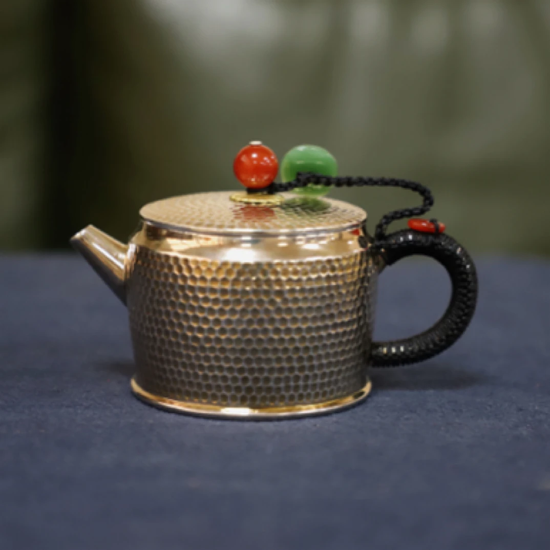 汉瓦小银壶 手工捶打 线上款复古银器 约150毫升 大口好用银把