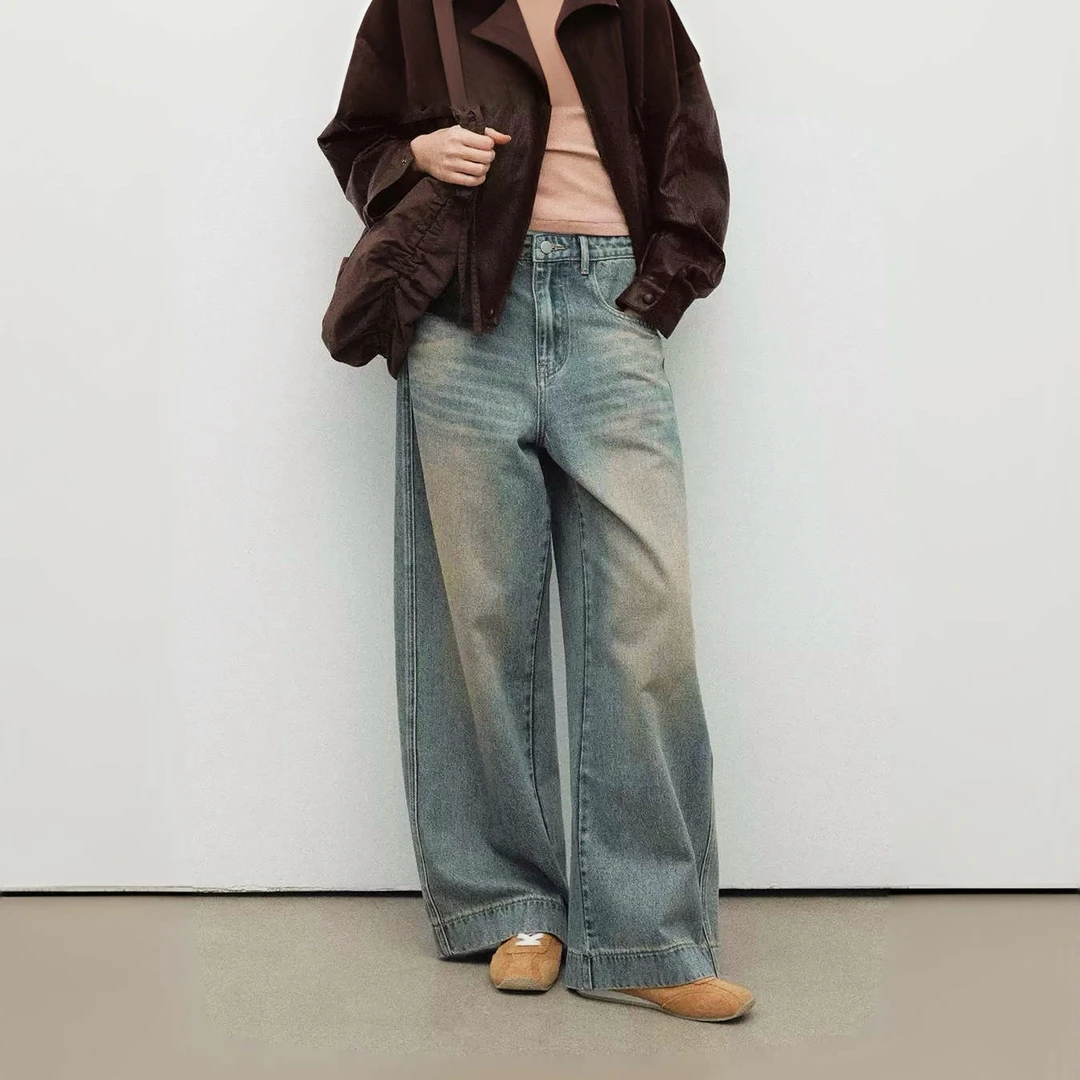977咪你如诗般灵动 言语间藏着星辰与大海 春秋复古牛仔阔腿裤