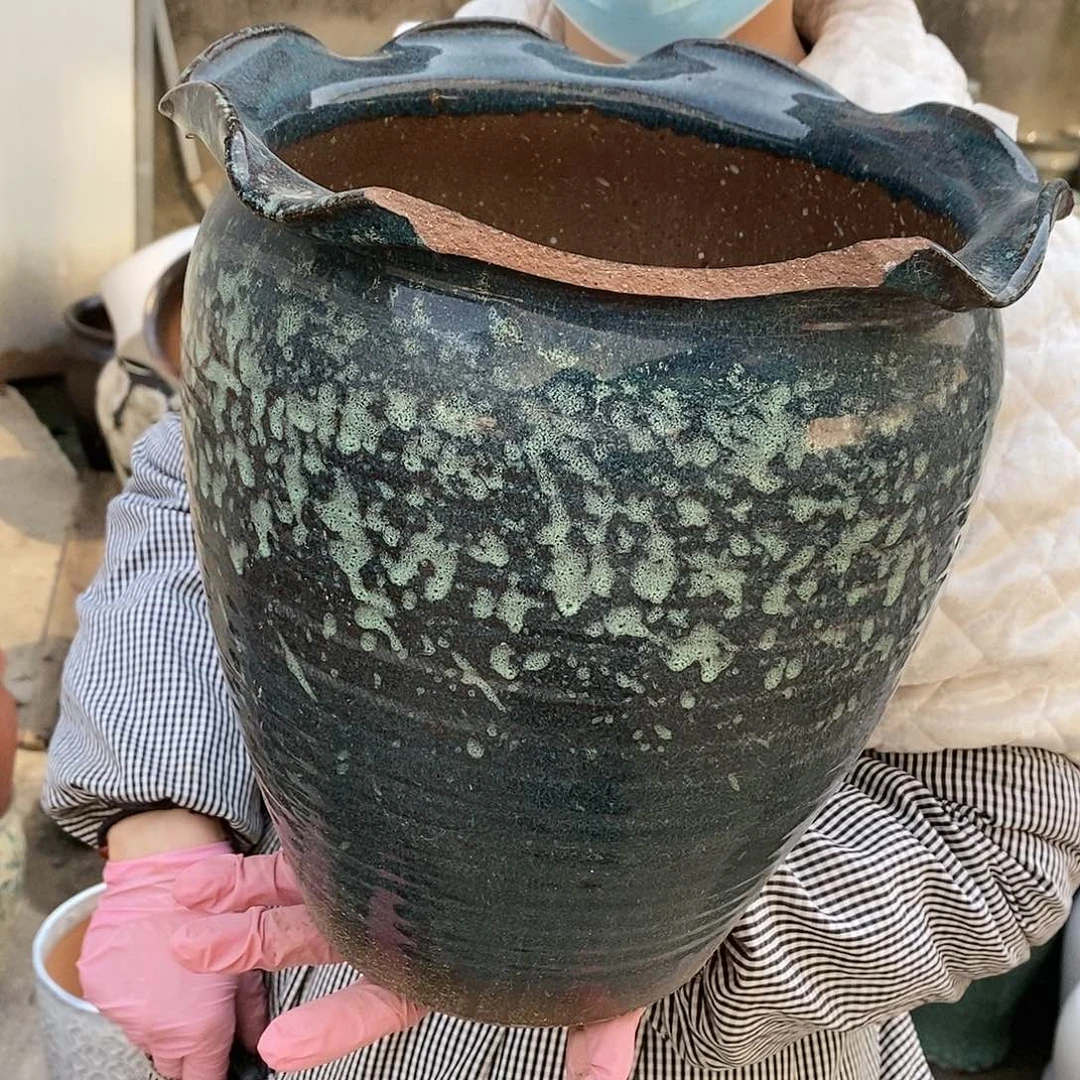 紫砂花盆大磕碰瑕疵口24高27