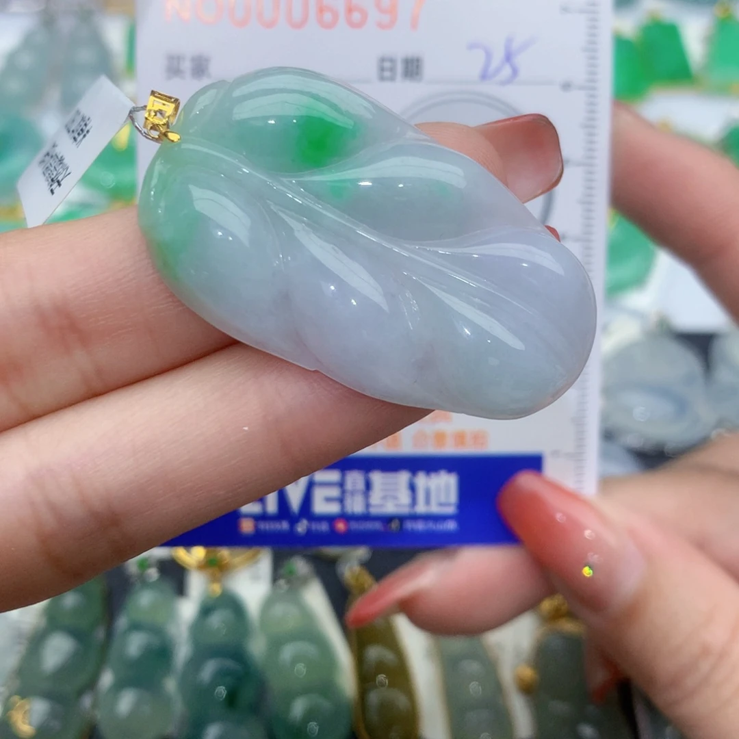 翡翠颈饰18K金镶嵌叶子