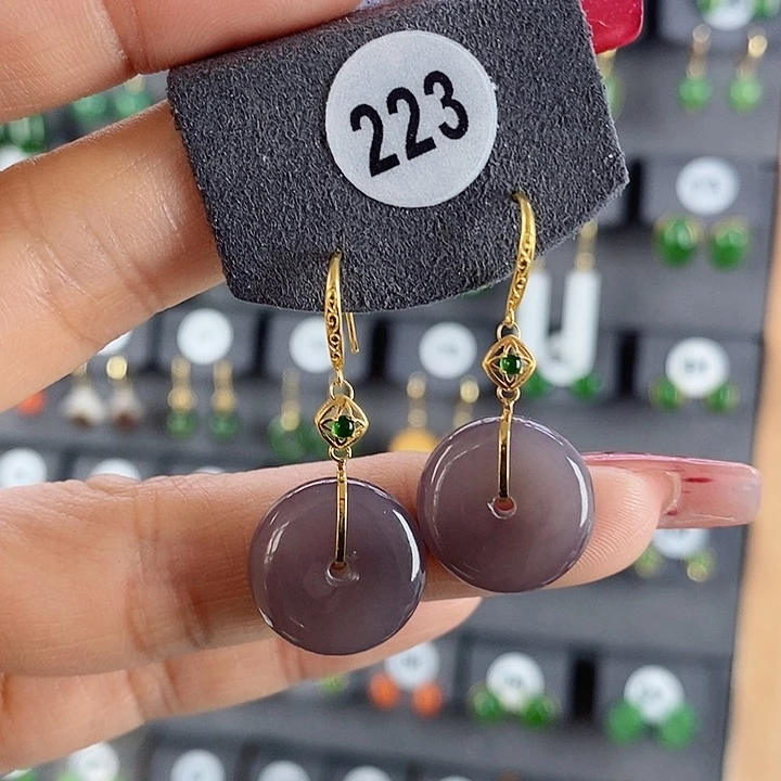 和田玉耳饰18K金镶嵌