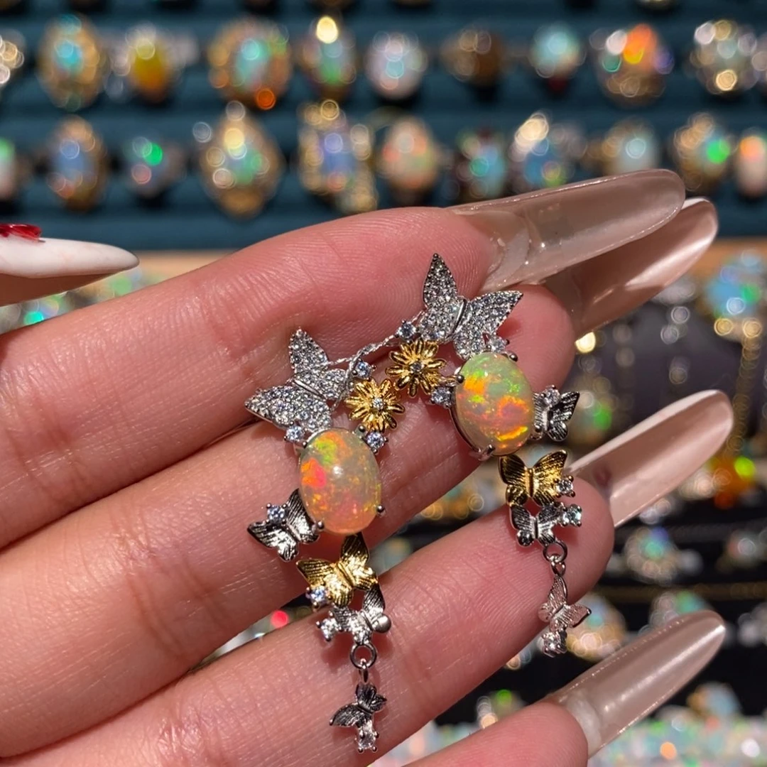 欧泊银S925镶嵌耳饰