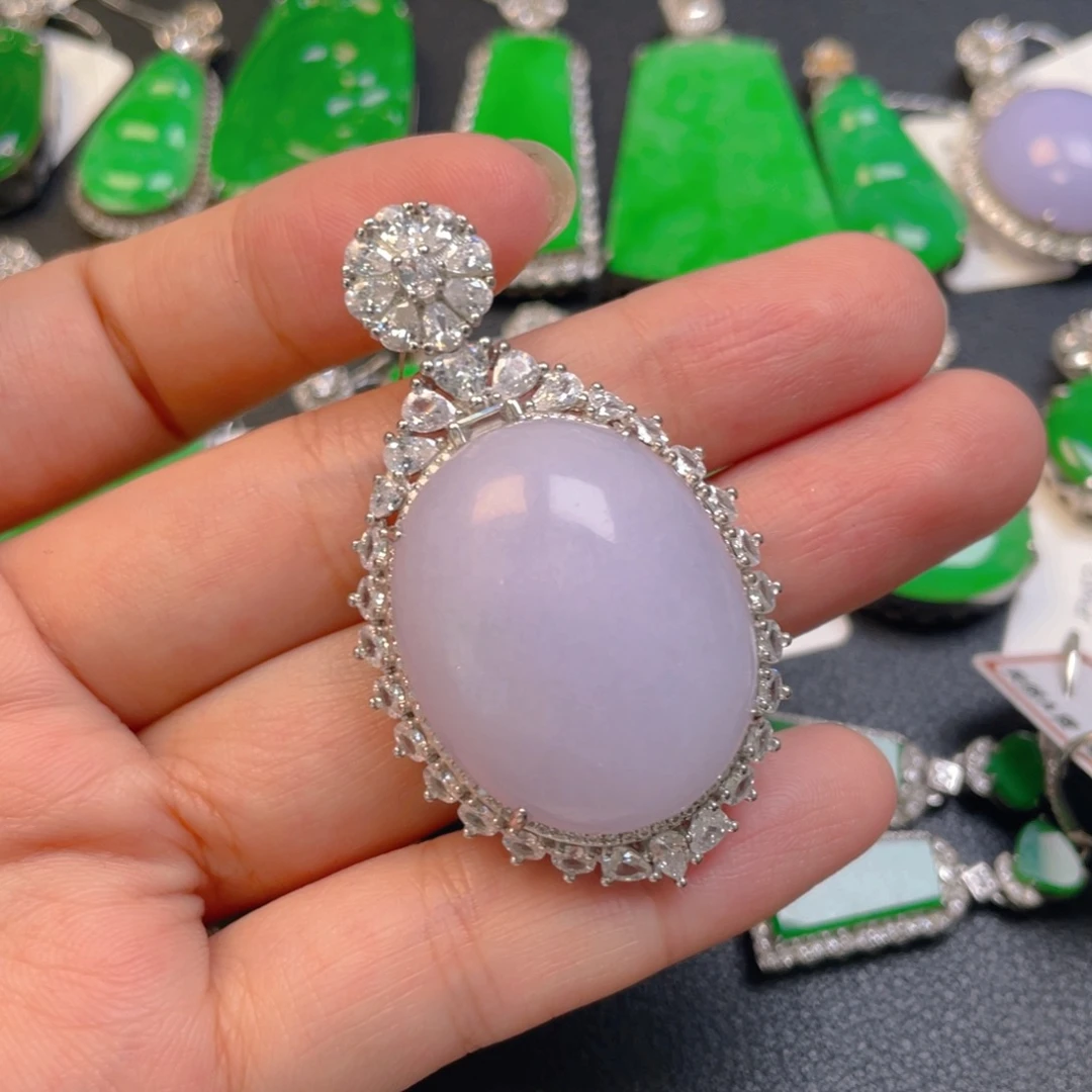 翡翠银S925镶嵌吊坠(不含链)