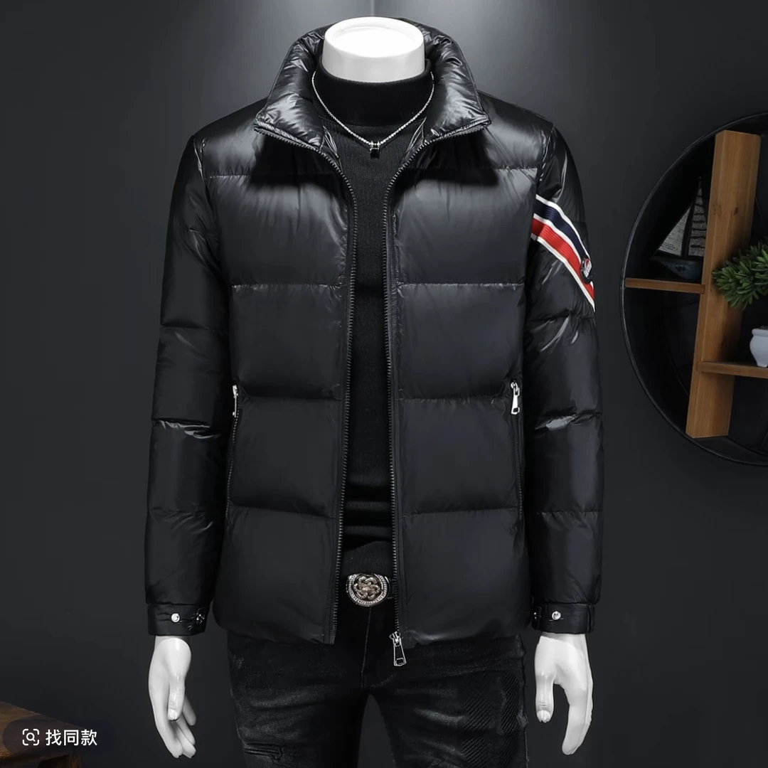 欧货潮牌织带拼接立领羽绒服男士2026新款保暖防寒白鸭绒外套8608