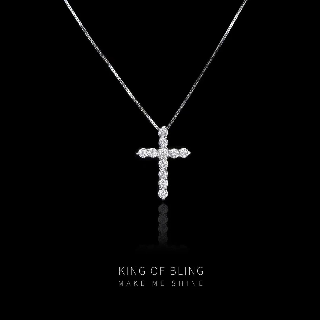 坠链均925银合成锆石 马师锁骨十字架欧美简约轻奢百搭镶嵌