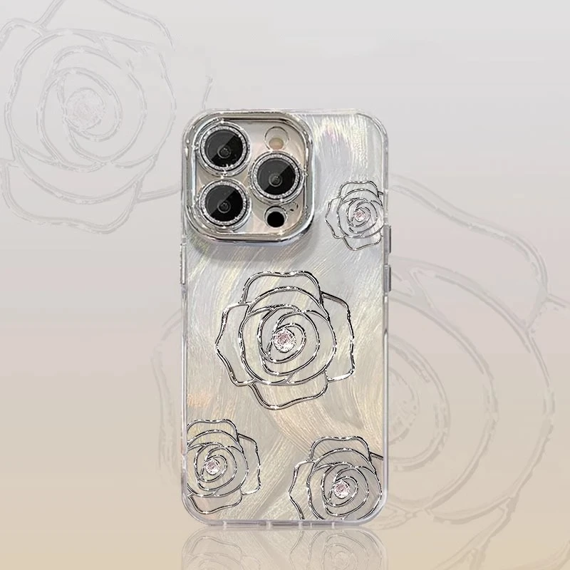 适用苹果16promax手机壳新款iPhone15全包硅胶防摔14plus山茶花