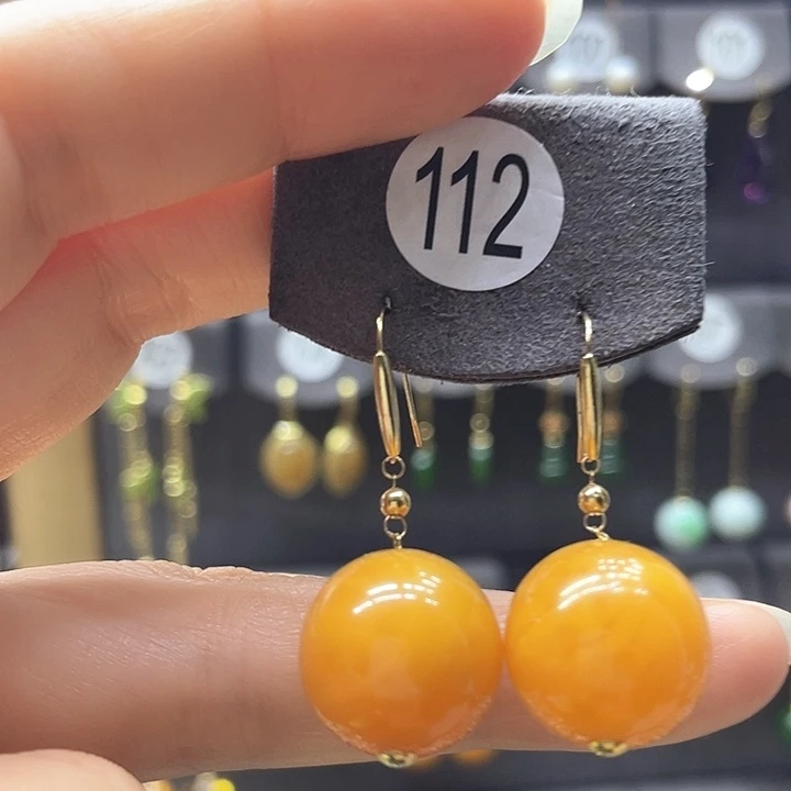 蜜蜡18K金镶嵌耳饰