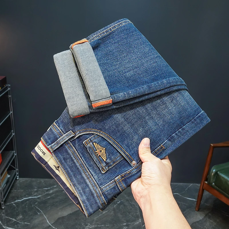 2025早秋新款男士瑜伽防滑腰头港版百搭时尚潮流修身直筒牛仔裤