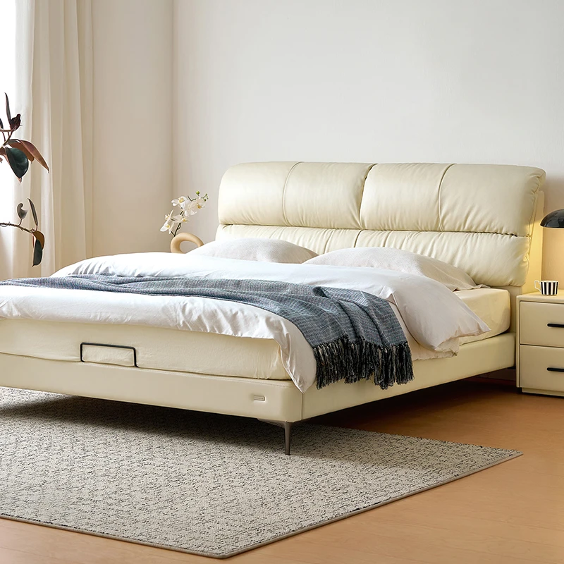 QY全友家居头层牛皮大床现代简约云叠牛皮软床