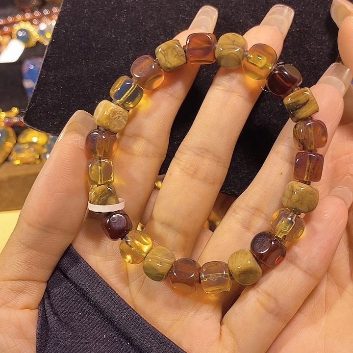 琥珀未镶嵌珠宝奇石方糖多宝手串