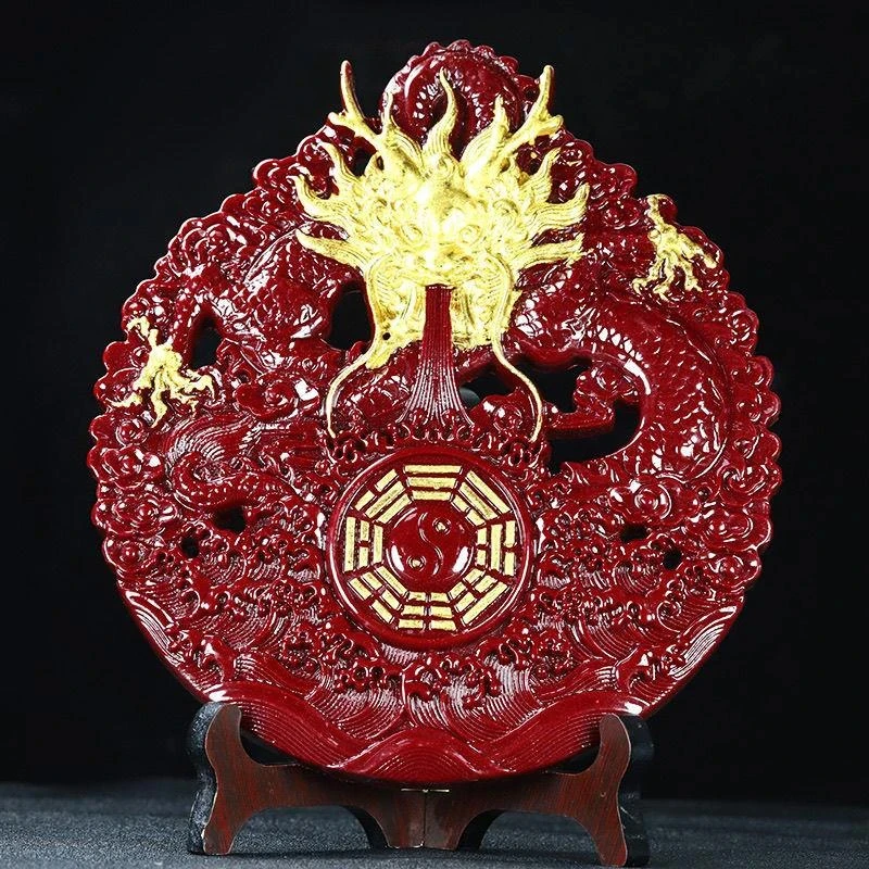 紫金砂山海镇鎏金八卦龙摆件朱砂龙凤盘客厅办公室创意工艺品摆件