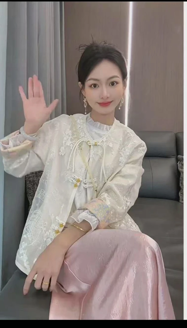 【幸福】 2025新款新中式国风盘扣开衫提花外套女装气质时尚百搭潮