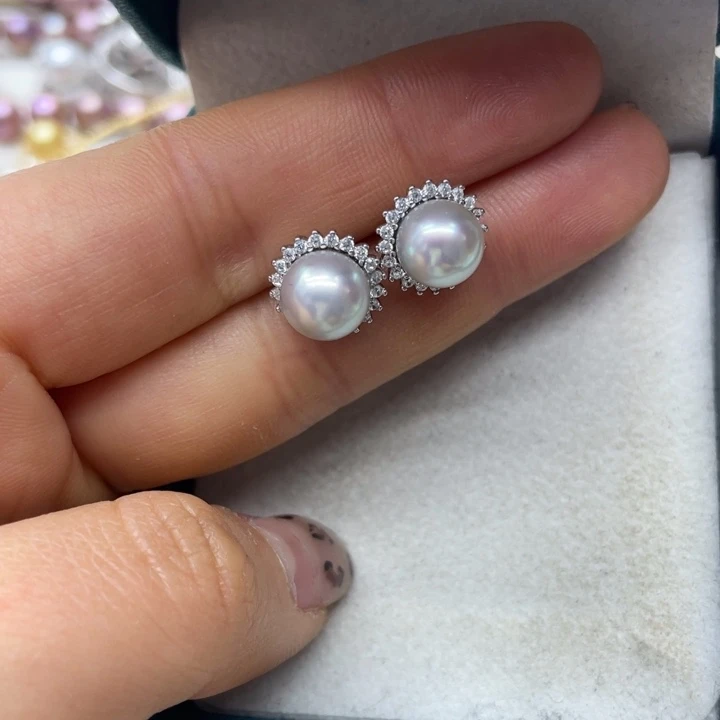 海水珍珠耳饰银S925镶嵌