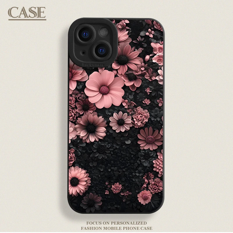 暗黑粉色花朵适用iPhone16ProMax手机壳15苹果14软13瞳影1211xsxr