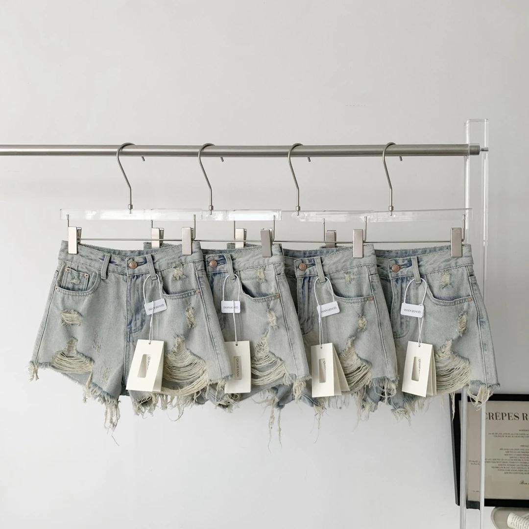 辣妹破洞牛仔短裤女2025年夏季新款大码高腰宽松显瘦毛边阔腿热裤