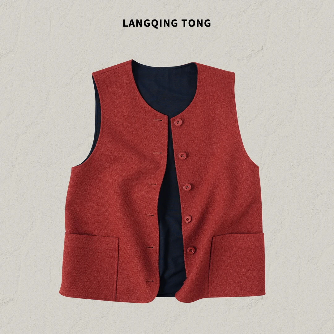 LANGQING 双面可穿羊毛混纺高级叠穿感针织马甲45715#