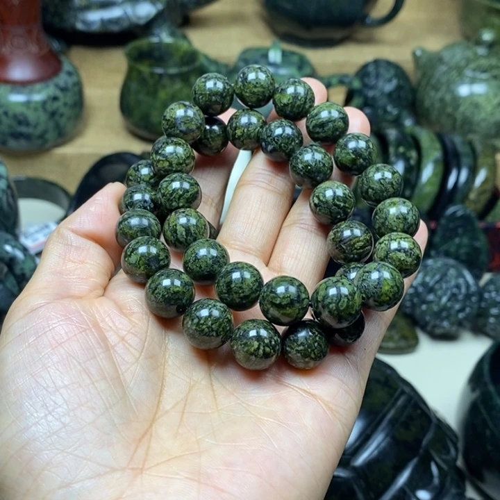 T***a蛇纹石玉未镶嵌项链蛇纹12毫米手串2条