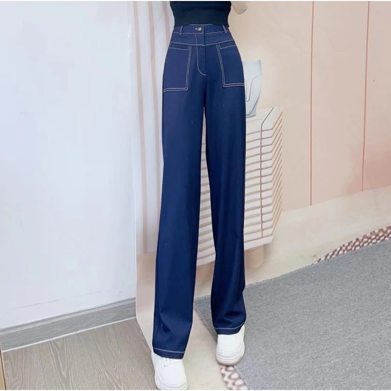 6632清C3韩版高腰百搭显瘦直筒阔腿裤牛仔裤632
