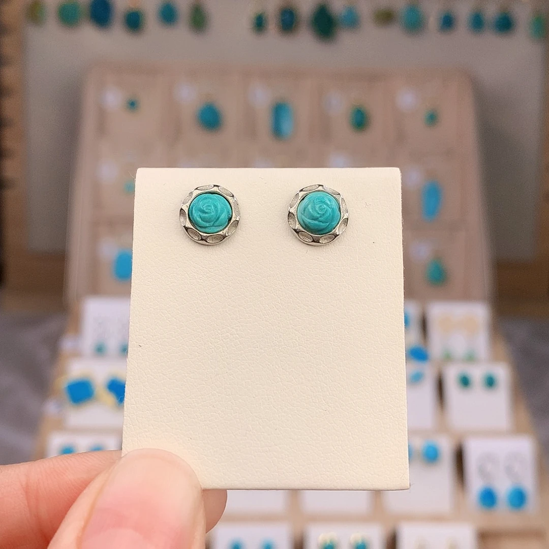 绿松石银S925镶嵌耳饰