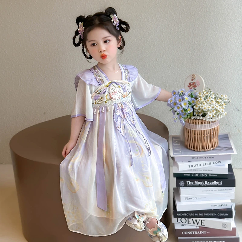 夏季儿童连衣裙女童汉服公主裙古风超仙唐装裙子小女孩国风表演服
