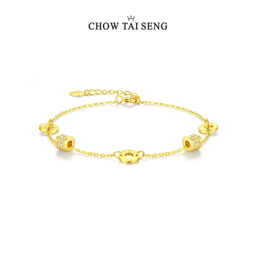 925银合成锆石手链 【七夕礼物】周大生金色小蛮腰s925银手链首饰