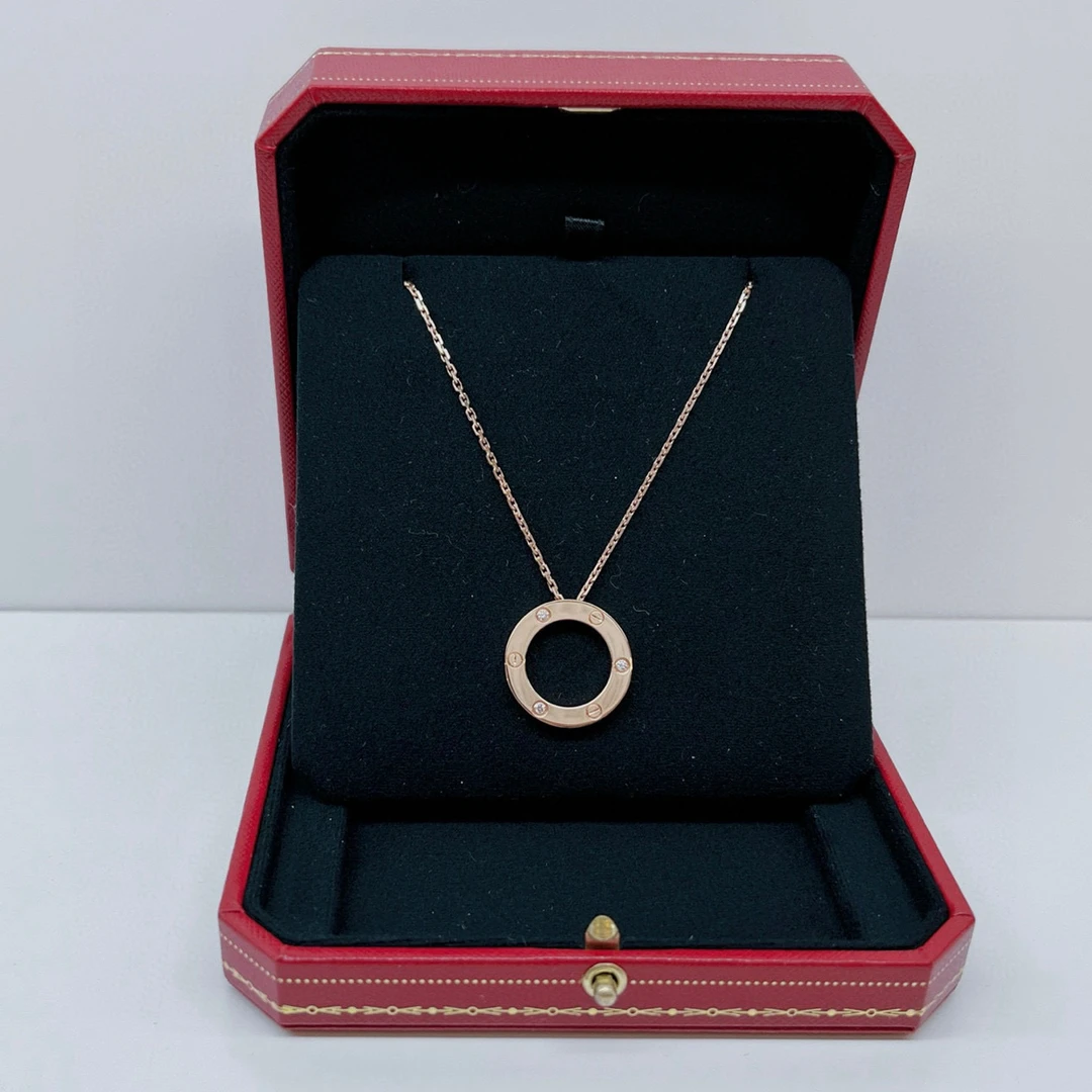 99新 Cartier/卡地亚 LOVE系列三钻玫瑰金 大饼圆环项链 58646