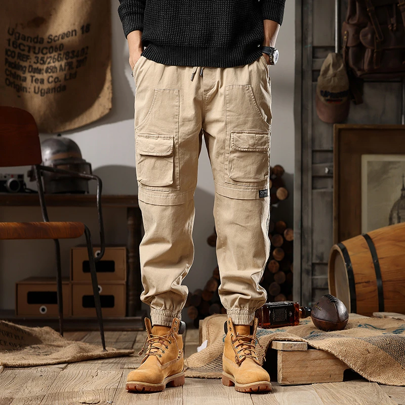 011新款美式休闲多袋宽松拉链束脚长裤子男秋季青年潮牌工装裤男