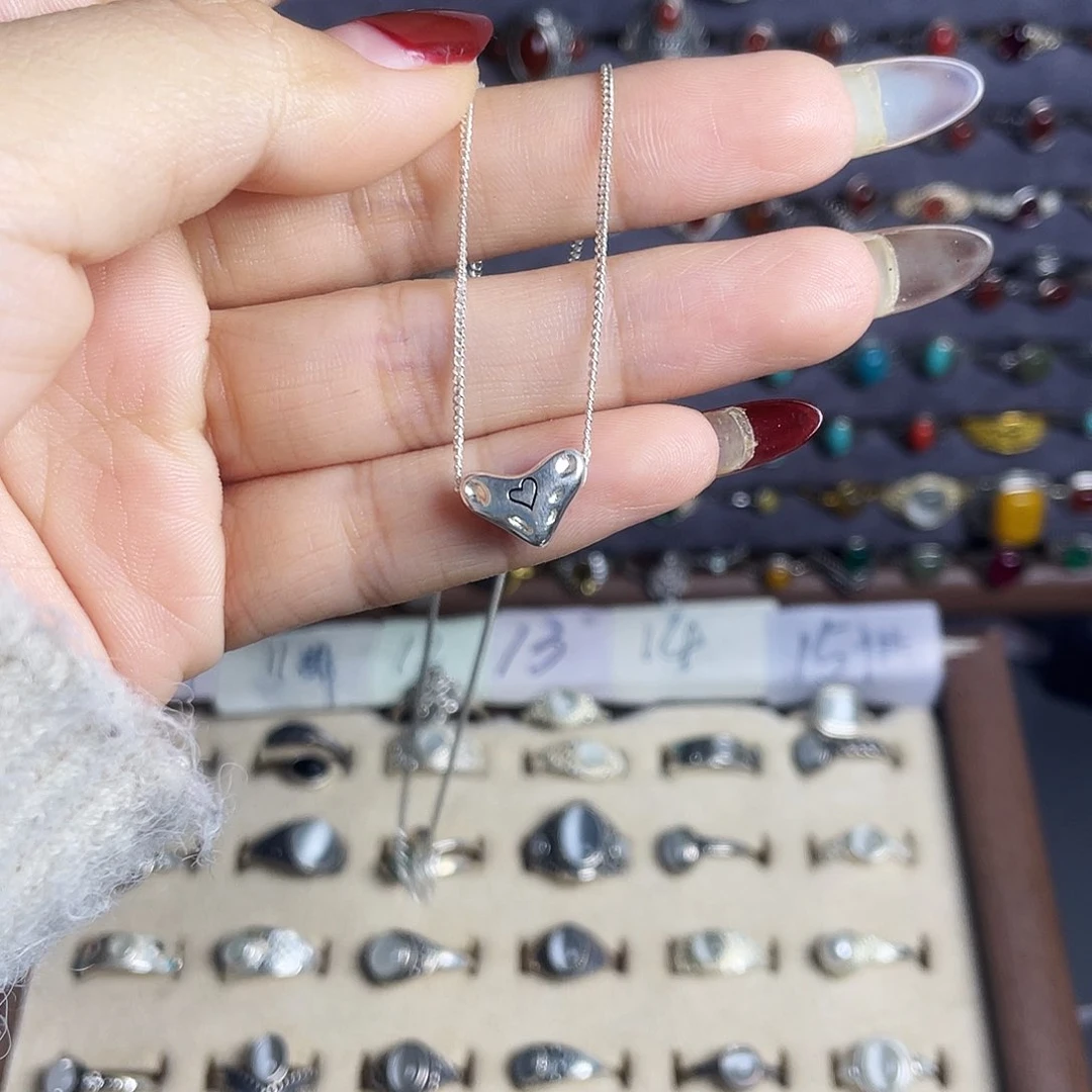 玻璃足银纯银项链