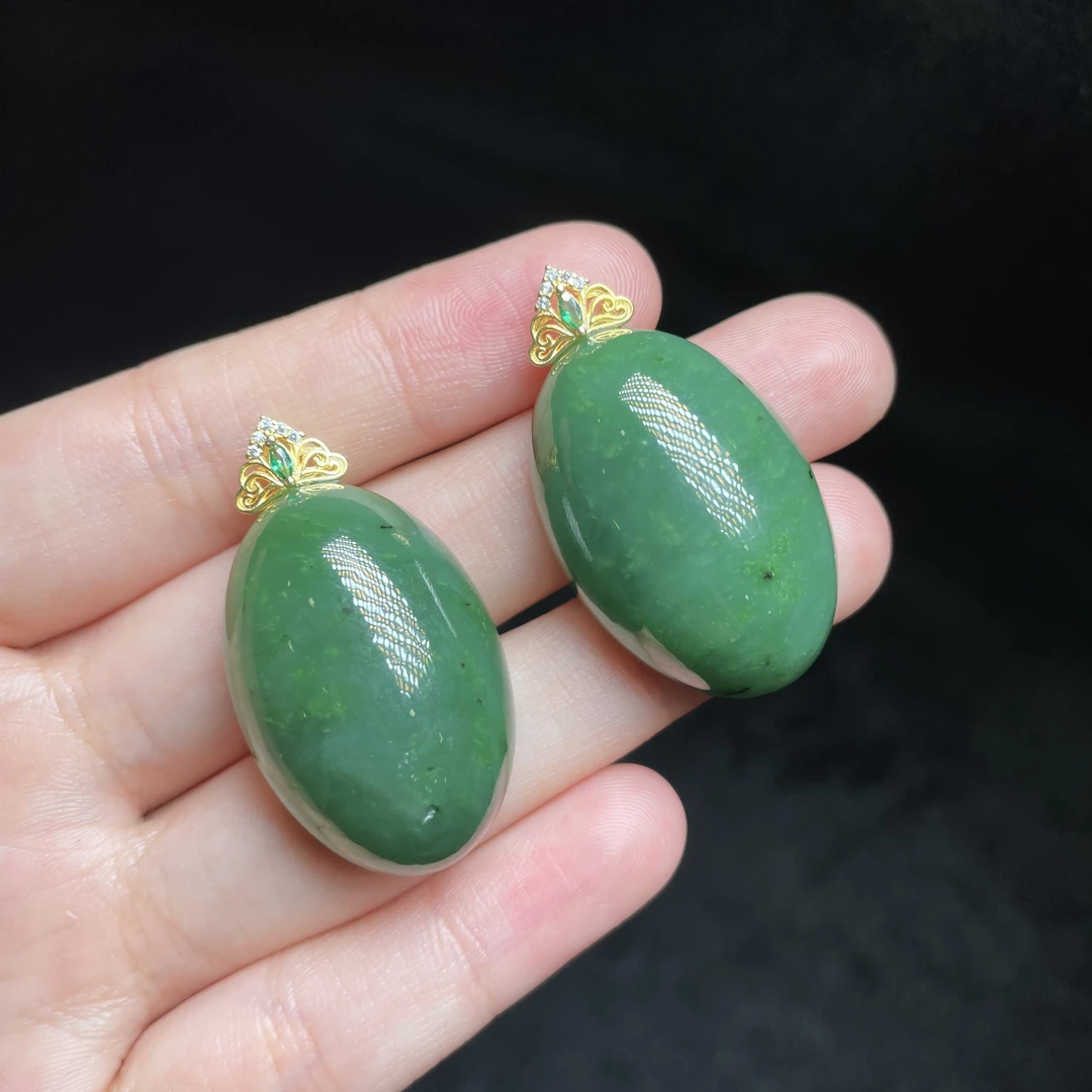 【玉氏珠宝】925银和田玉碧玉蛋面吊坠30*20*11多样性发一CAN060863