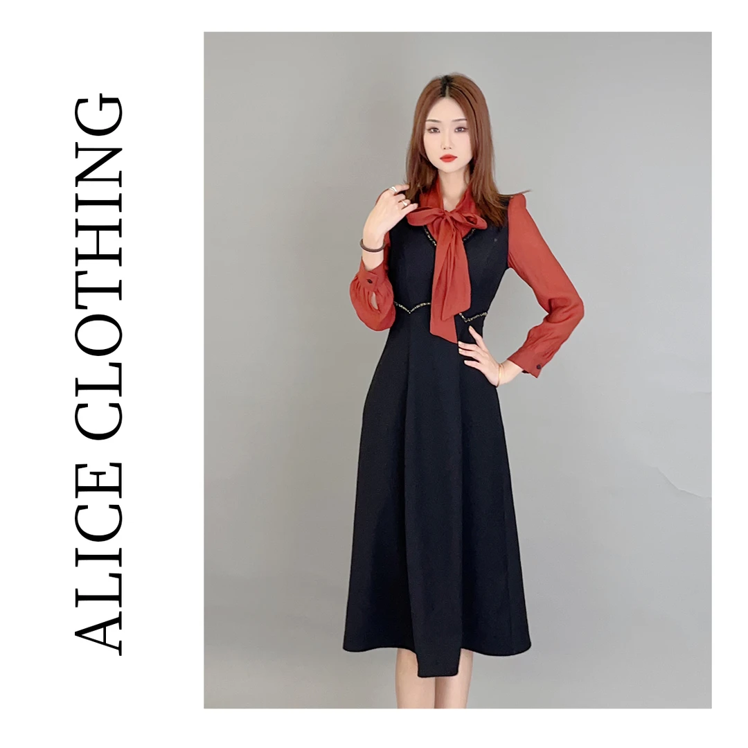 2alicelulu“铁锈红情怀”连衣裙 优雅拼色 璀璨闪耀 H2136738W