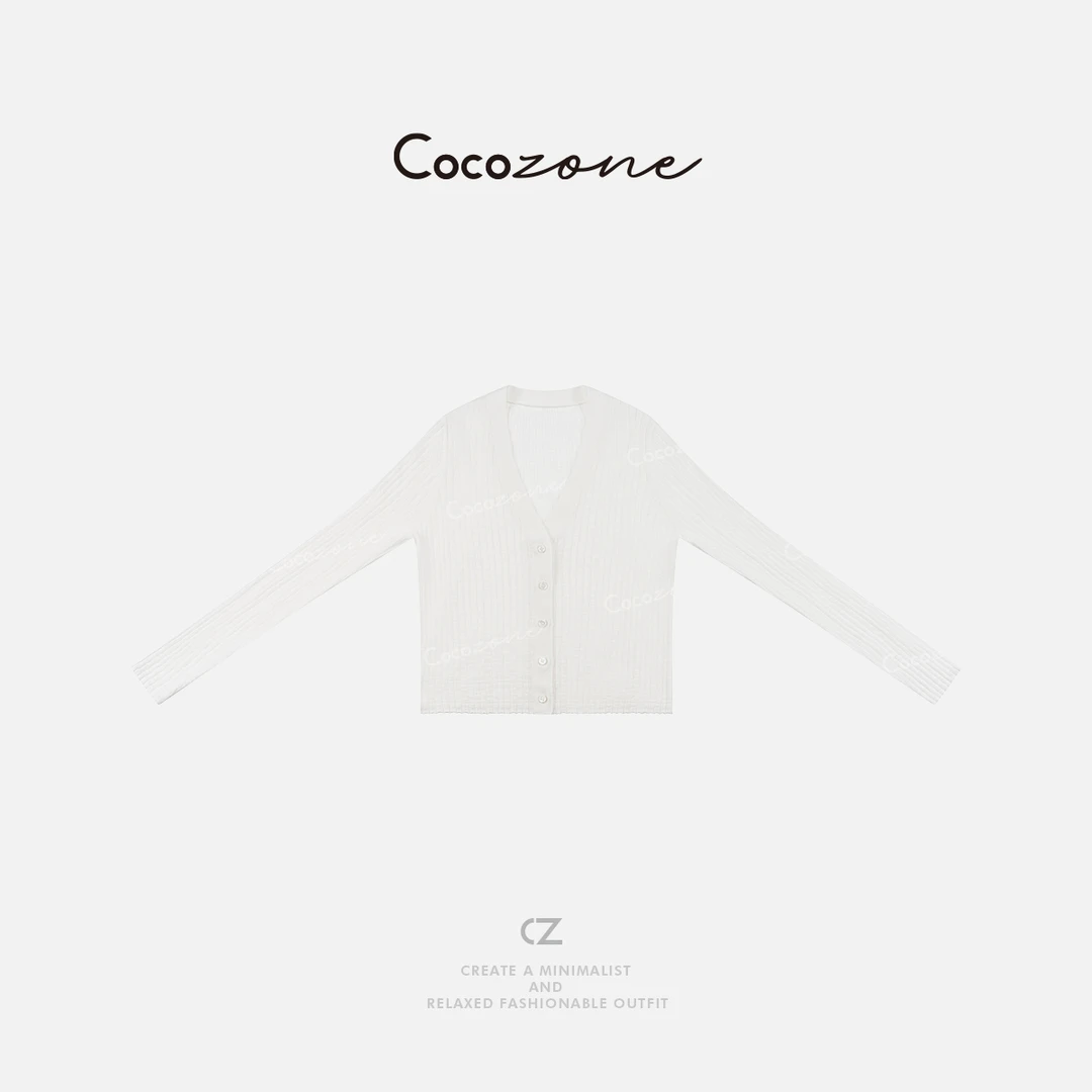 COCO ZONE 刘一一 【棉桑蚕丝混纺】竖条纹V领针织开衫CD1A0467