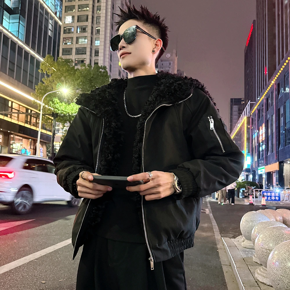 黑色座山雕棉服男款冬季2025新款高级感保暖连帽袄子男装棉衣外套