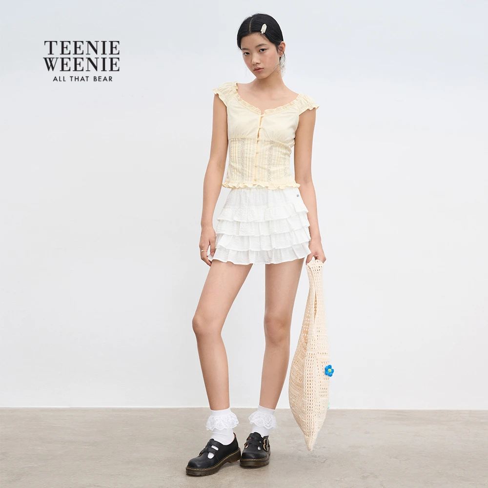 TEENIEWEENIE bearnova25夏甜美俏皮木耳边无袖衬衫YTYA253801B