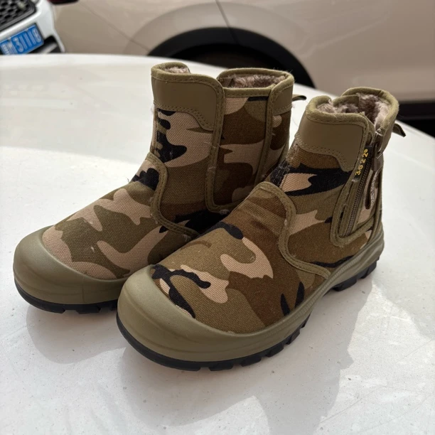 工装鞋侧拉链防滑轻便耐磨拉链经典薄二棉男款高帮休闲