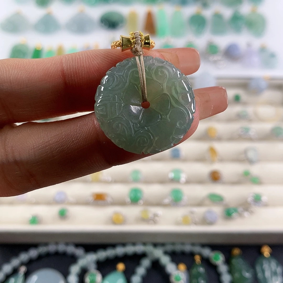 翡翠未镶嵌颈饰缅甸天然A货翡翠 仿古扣