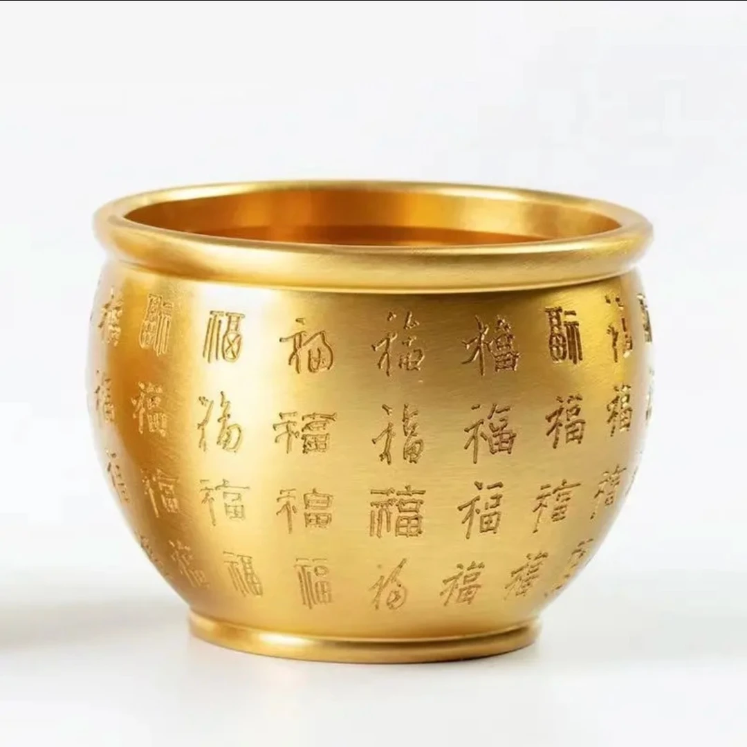 【百福缸零钱缸】黄铜米缸铜制百福缸高档店铺家用冰箱摆件装饰品