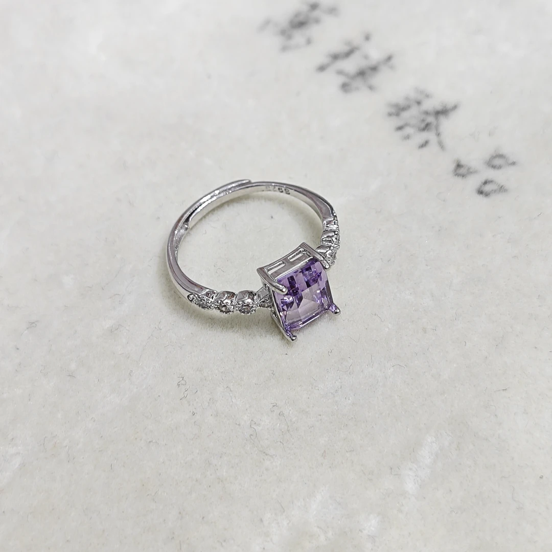 925银戒指 方形紫水晶银戒指Z034 xx