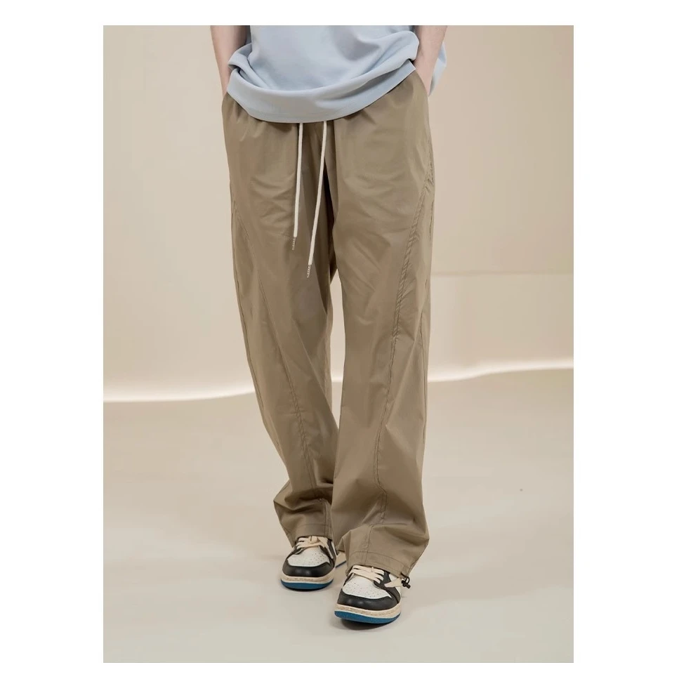 追属轻奢夏季冰丝垂感直筒裤抽绳长裤轻薄透气西裤休闲时尚宽松裤