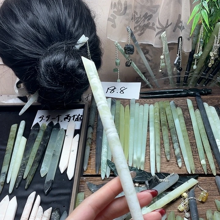 蛇纹石玉发饰合金耳****啊