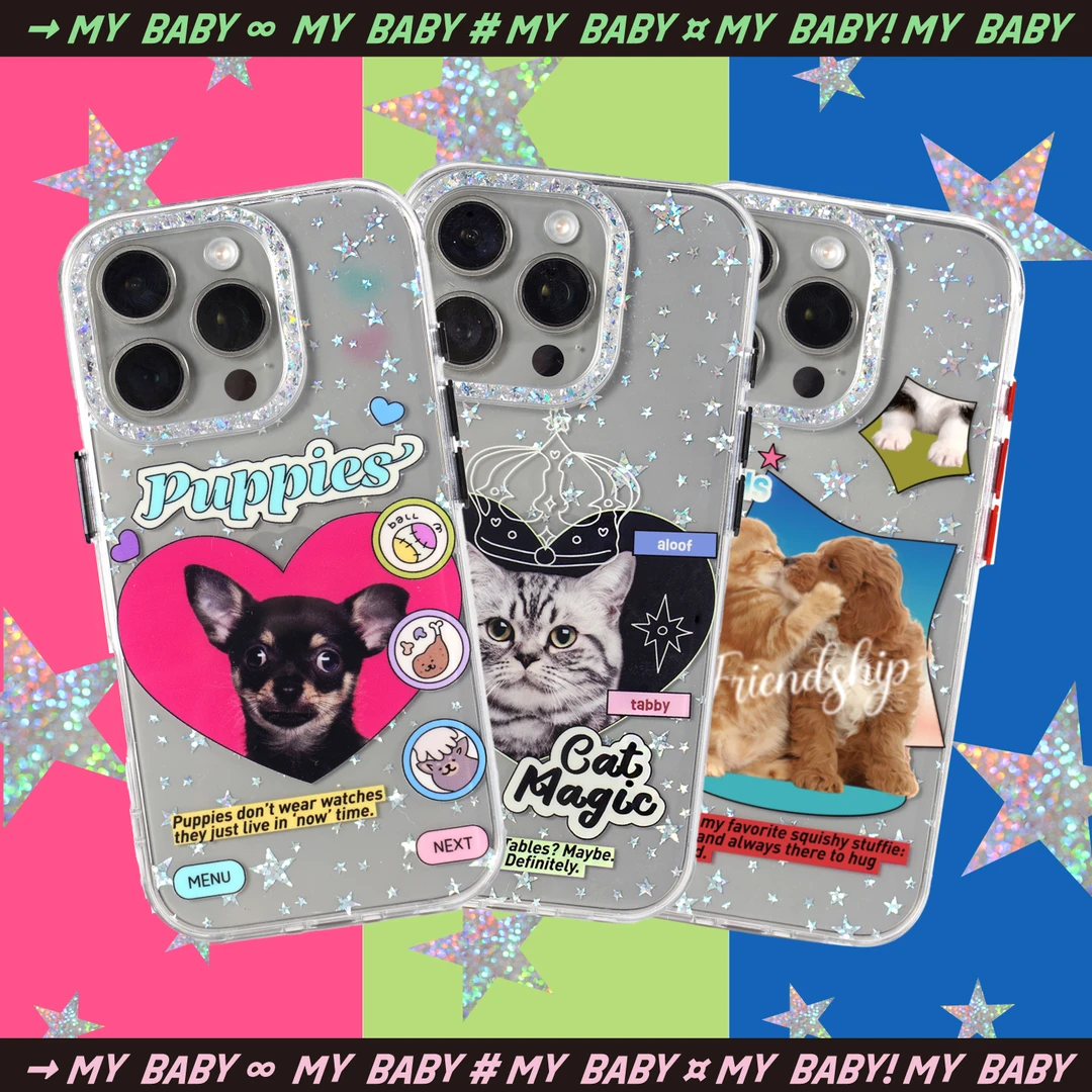 PaPaPa制造局 [复古动物系列]透明闪粉原创小猫小狗苹果17手机壳