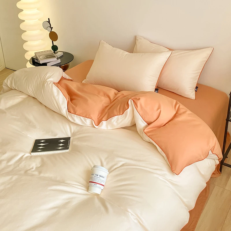 2025新款纯色60支长绒棉四件套春夏轻奢家用被套简约单人床品套件